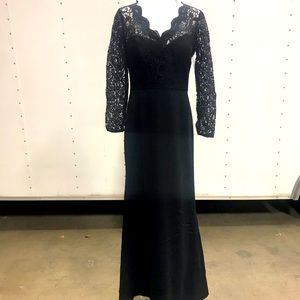 Dessy Collec Long Sleeve Lace & Crepe Trumpet Gown